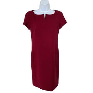 Max Mara Wool Sheath Shift Dress Sz 4 Deep Red Boat Neckline Preppy